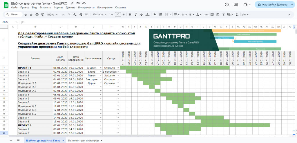 Как создать диаграмму Ганта с шаблоном GanttPro